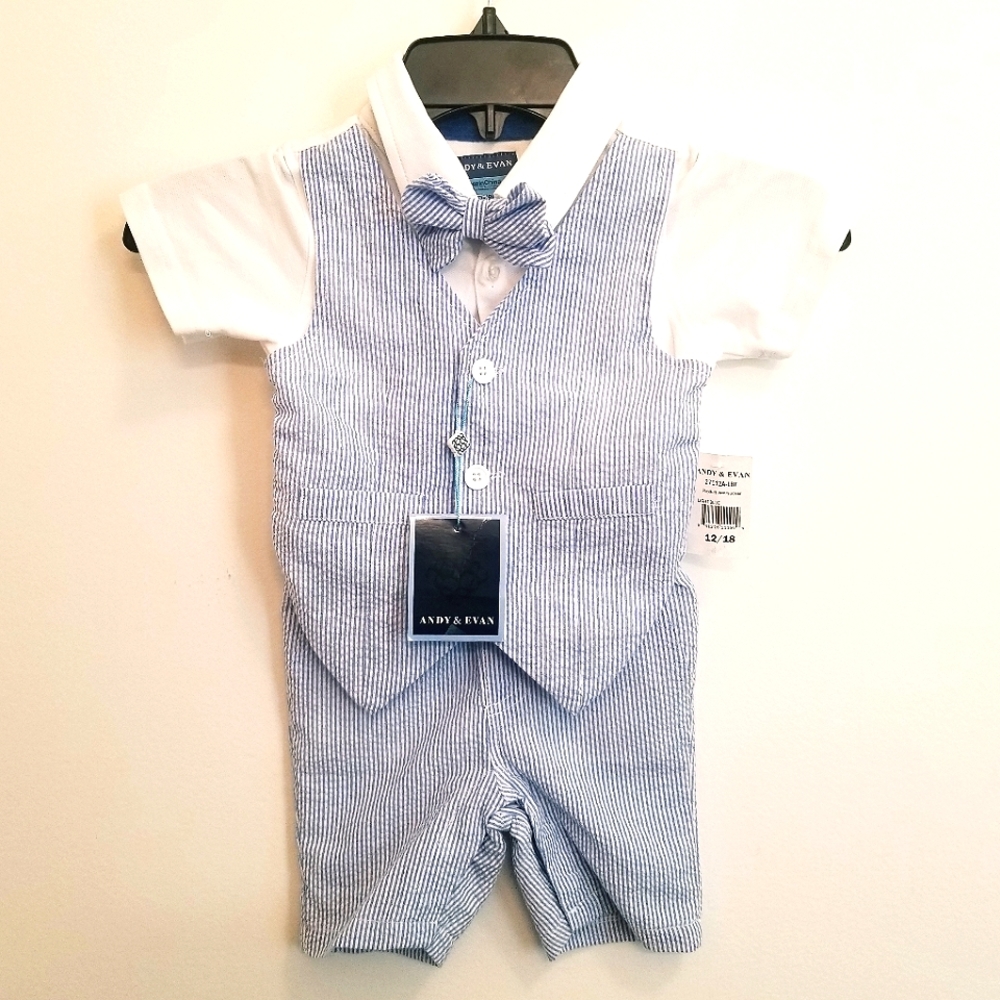 Andy & Evan One Piece Playsuit Seersucker with Matching Bow Tie💙